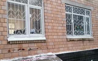 металлическая оконная решетка сварного типа с двумя распашными створками и одной глухой